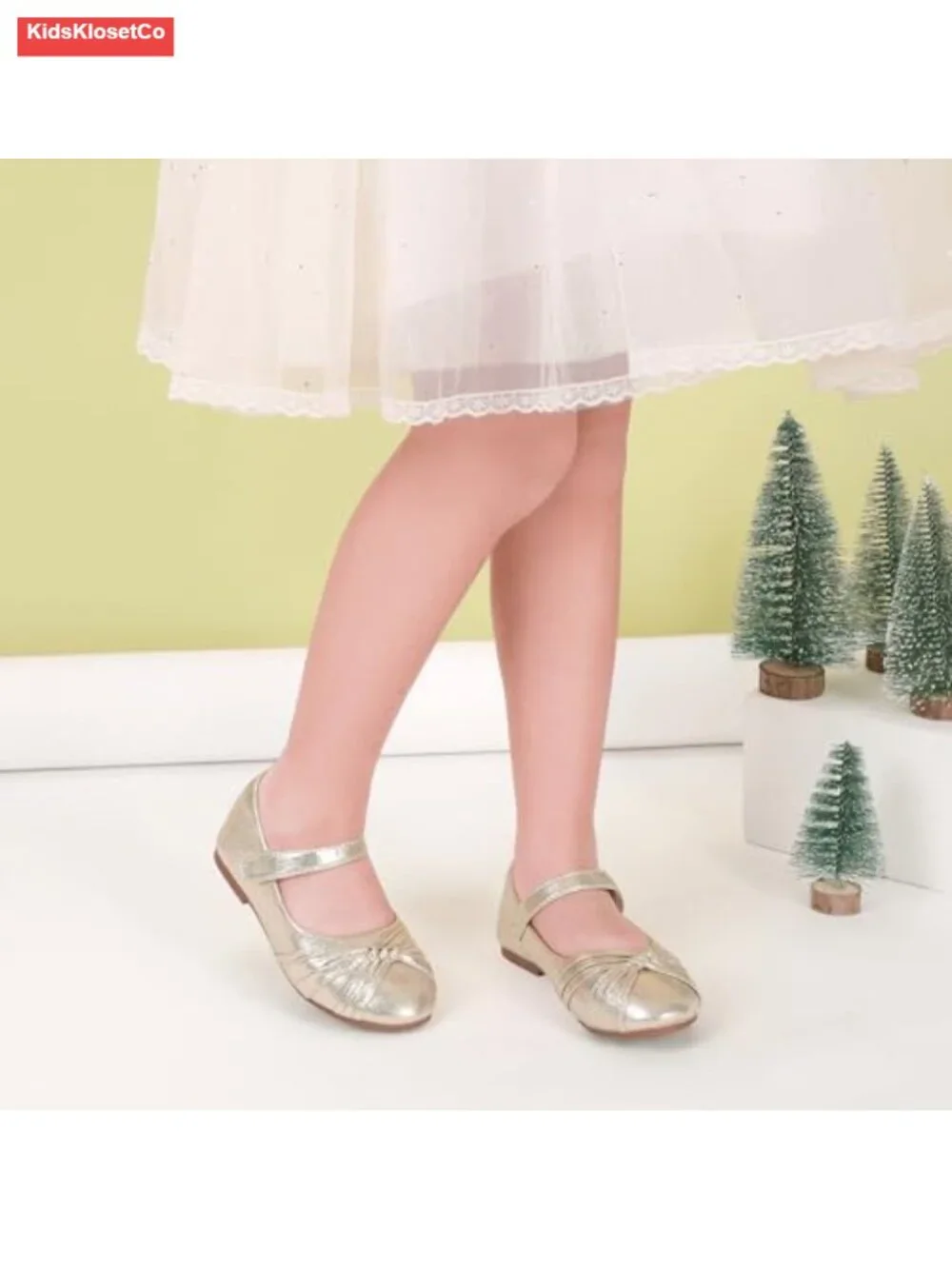 Flower Girl Mary Jane Ballet Flats, Round Toe Hook & Loop, Non-Slip Rubber Sole